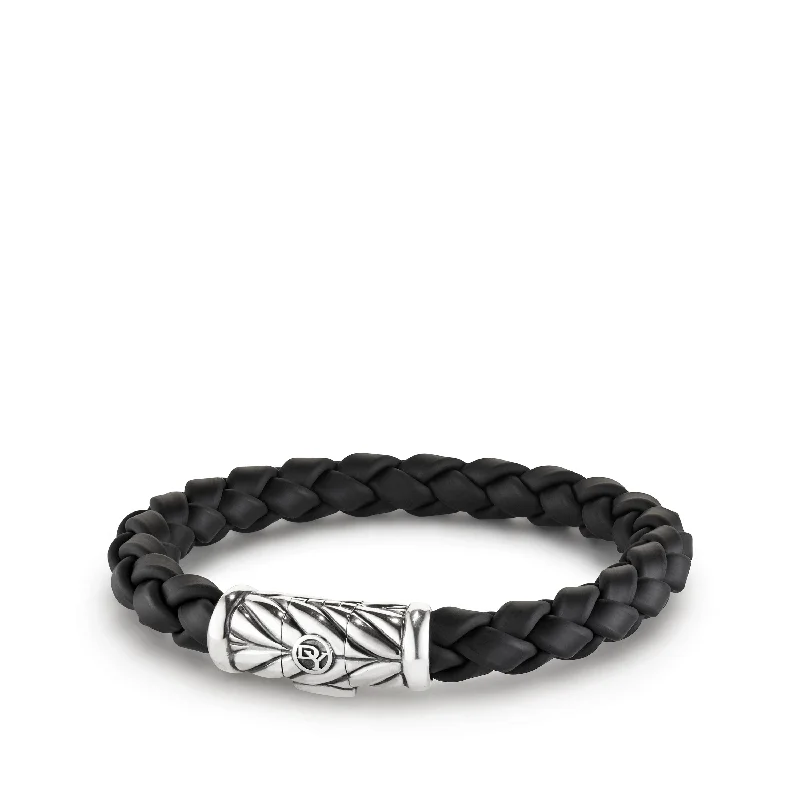 Ladies bracelets mixed metal finishes-David Yurman Men's Chevron Bracelet in Black 8mm