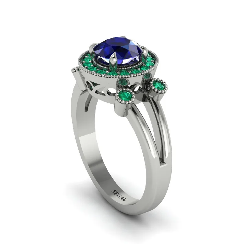 ladies engagement ring tropical exclusive-Radiant Sapphire Halo Gold Engagement Ring - Madilyn No. 30