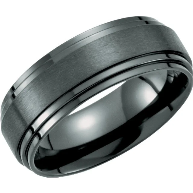 ladies ring luxury radiant cut-Black Titanium 8mm Double Ridged Band