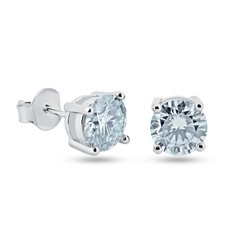 ladies earrings brushed sleeper-925 Sterling Silver Moissanite 6mm Round Push Back Earring - MBGE00004