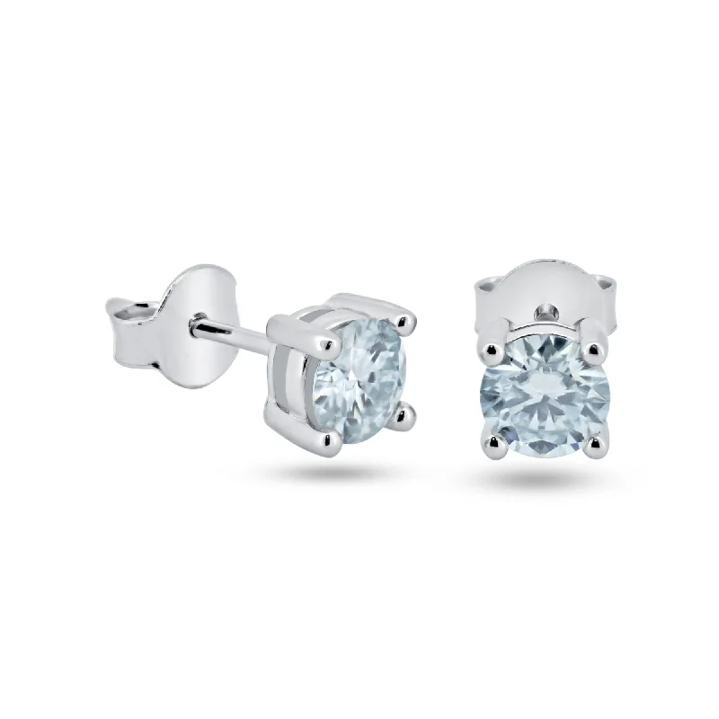 ladies earrings celestial solitaire-925 Sterling Silver Moissanite 5mm Round Push Back Earring - MBGE00003