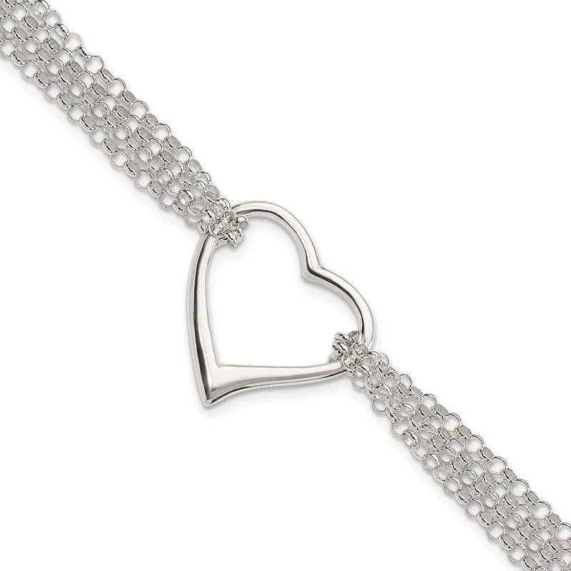 Ladies bracelets cubist style designs-Sterling Silver Polished Multi Strand Heart Bracelet