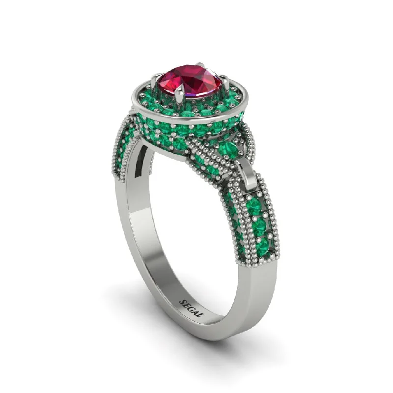 ladies engagement ring high-end baguette cut-Ruby Double Halo Handmade Engagement Ring - Gracelyn No. 27