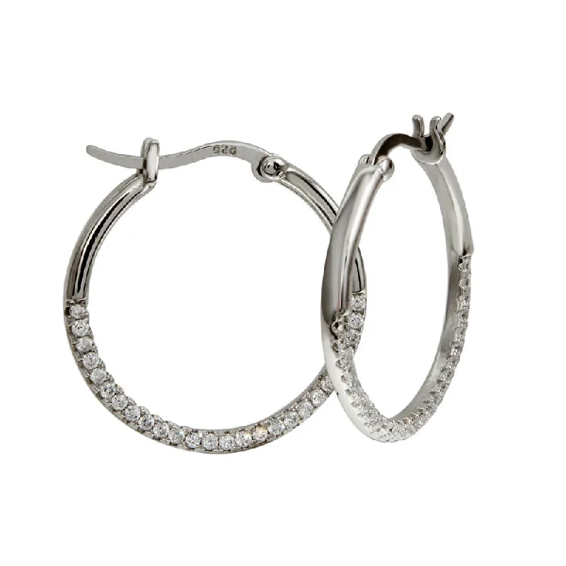 ladies earrings boho ruby-Rhodium Plated 925 Sterling Silver Outside CZ Hoop Earrings - BGE00570