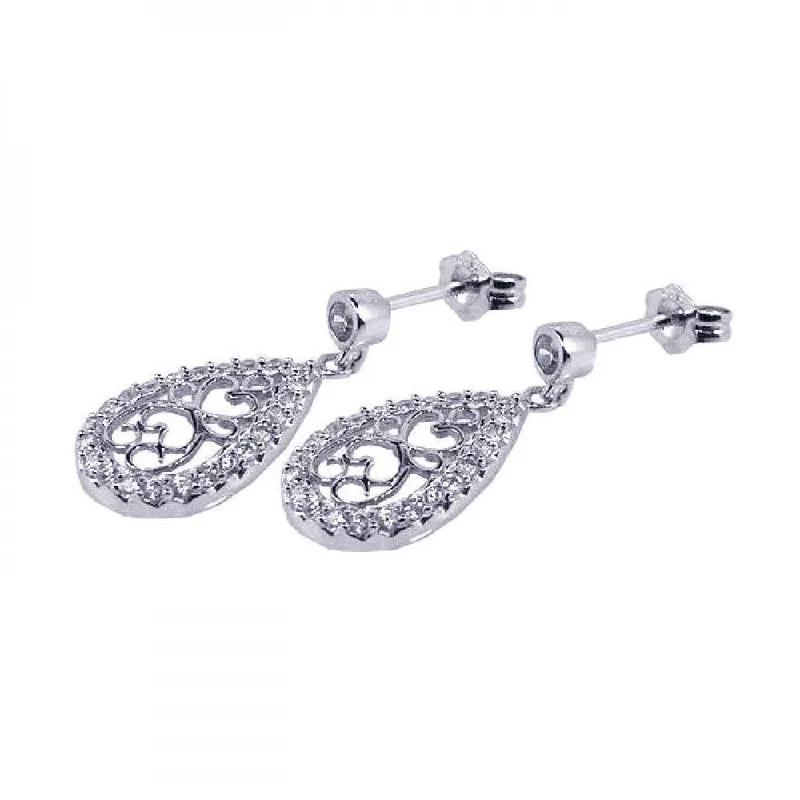 ladies earrings affordable crawler-Clearance-Silver 925 Rhodium Plated Micro Pave Clear Filigree CZ Dangling Stud Earrings - ACE00032