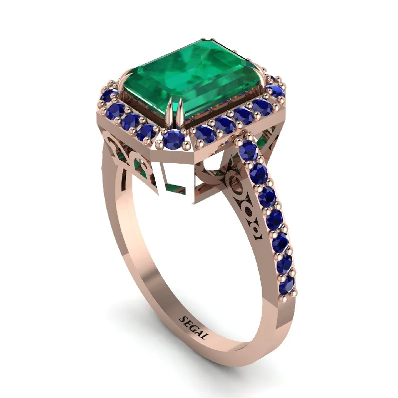 ladies engagement ring designer three stone-Emerald Cut Emerald Vintage-Inspired Engagement Ring - Addilyn No. 65