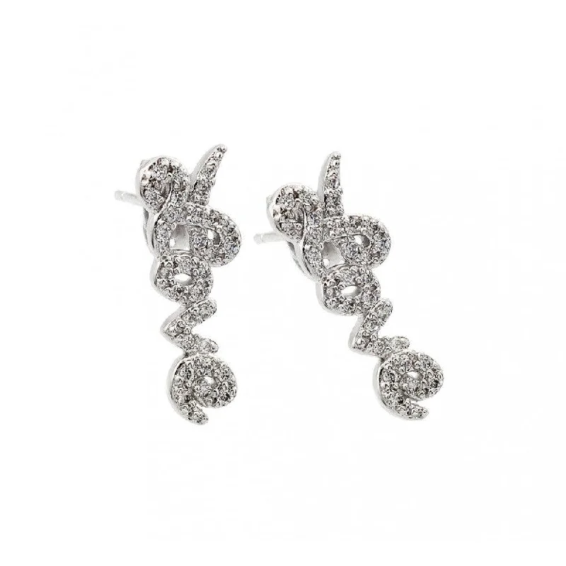 ladies earrings intricate cuff-Silver 925 Rhodium Plated Love CZ Inlay Stud Earrings - BGE00407