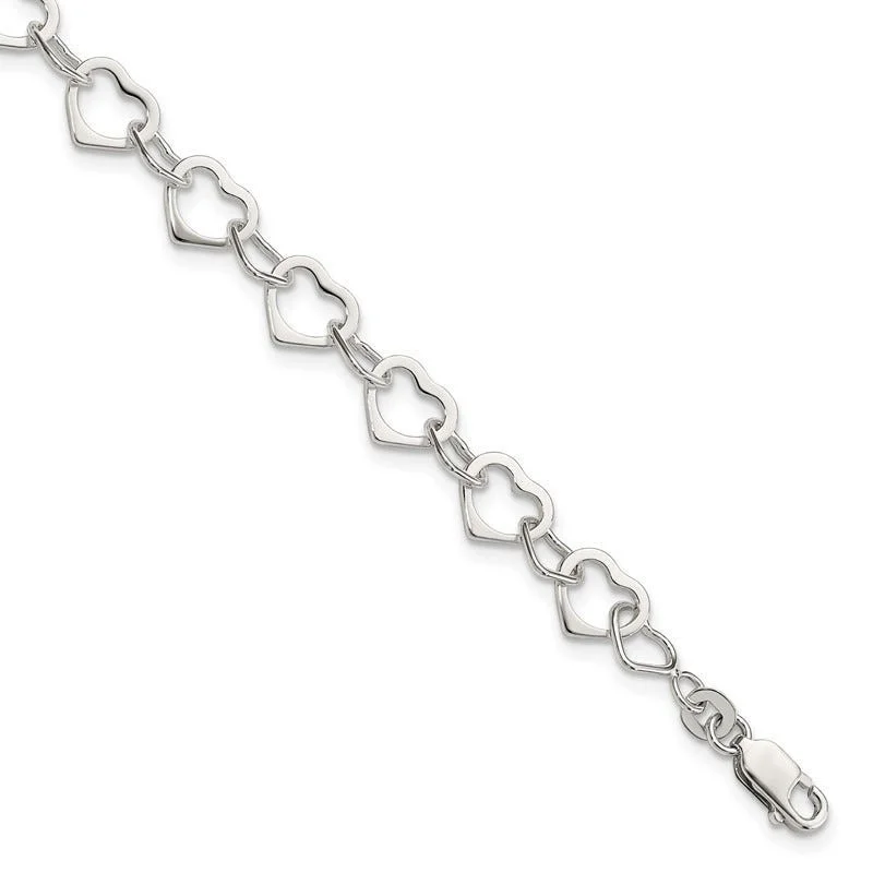 Ladies bracelets oval cut styles-Sterling Silver Hearts Bracelet