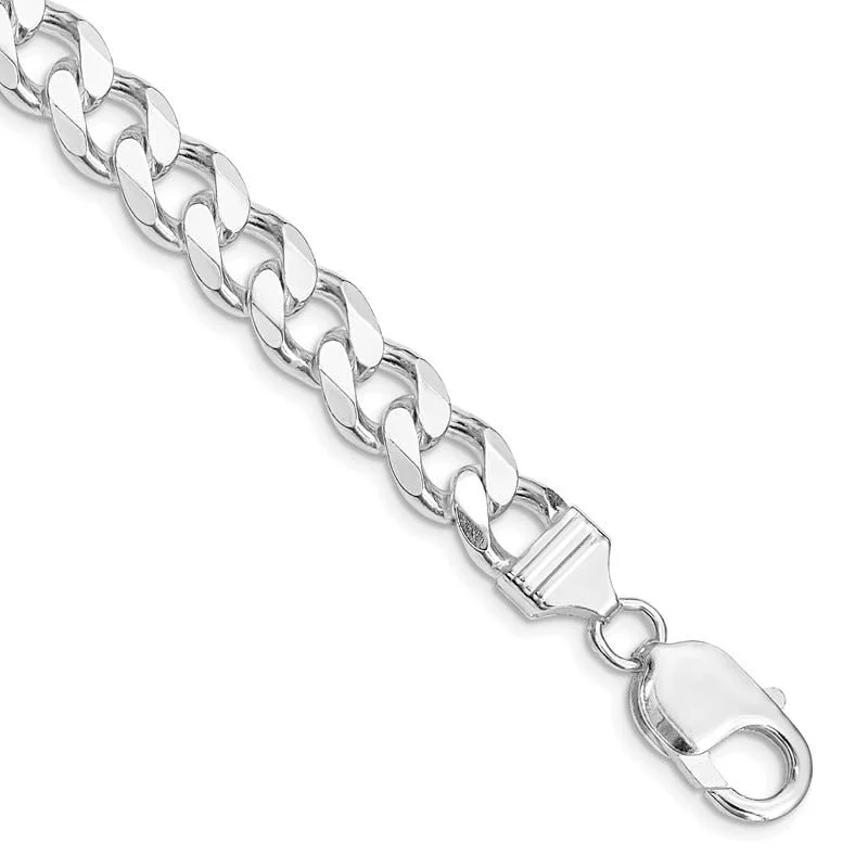 Ladies bracelets mixed cut bracelets-Sterling Silver Rhodium-plated 9mm Curb Chain Bracelet