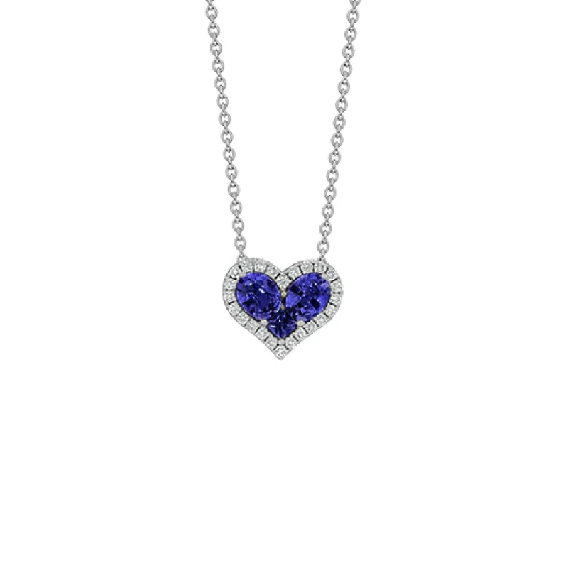 Ladies necklaces age-appropriate designs-17" Blue Sapphire & Diamond Stationary Pendant Necklace