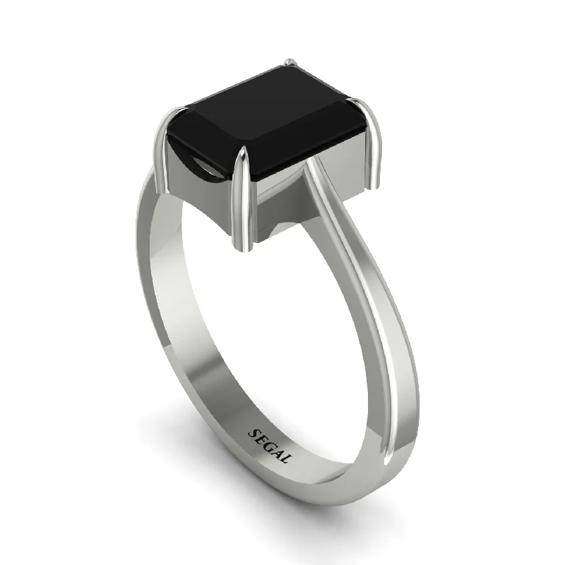 ladies engagement ring summer baguette cut-Emerald Cut Black Diamond Solitaire Engagement Ring - Lana No. 9