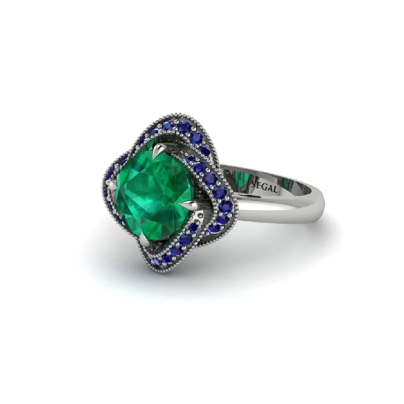 ladies engagement ring affordable asscher cut-Emerald Floral Infinity Engagement Ring - Brinley No. 66