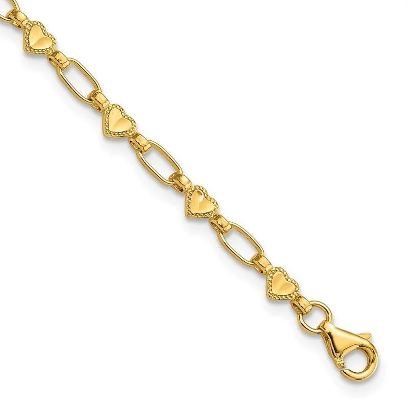 Ladies bracelets top jewelry brands-Sterling Silver Gold-tone Heart 7.5in Bracelet