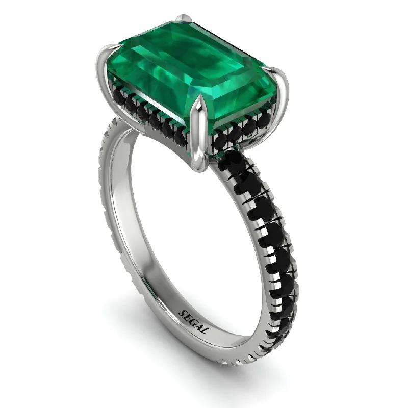 ladies engagement ring textured emerald-Emerald-Cut Emerald Pavé Engagement Ring - Daphne No. 36