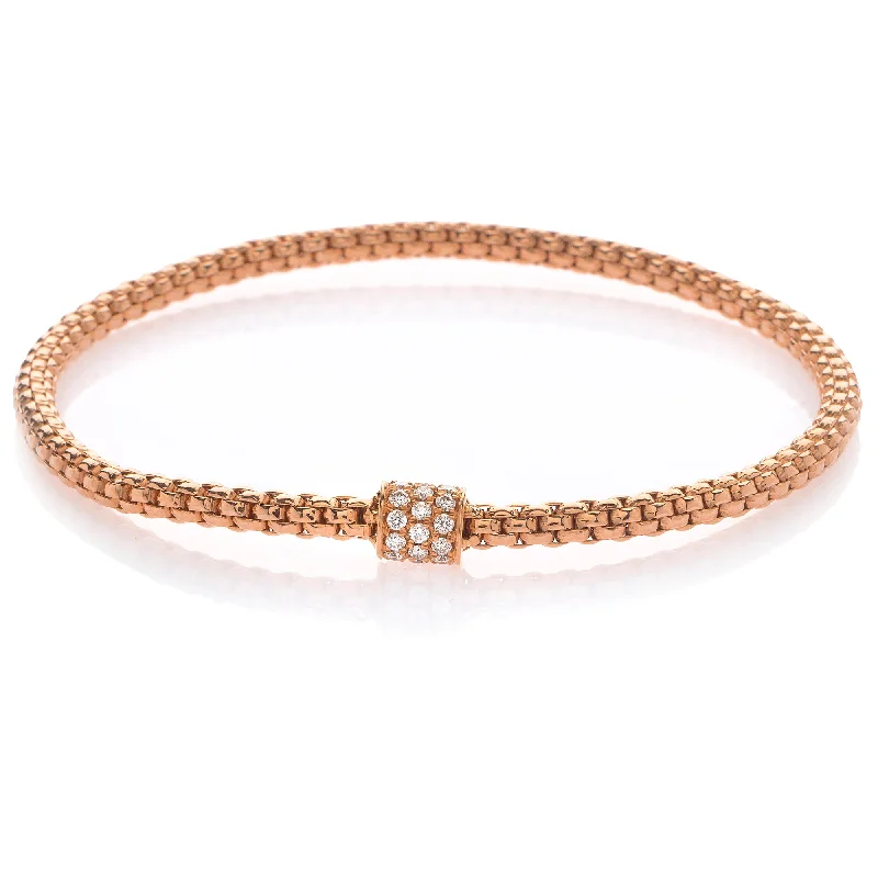 Ladies bracelets medium width styles-Hulchi Belluni Bracelet Single Pave Diamond Barrel Bead Rose Gold