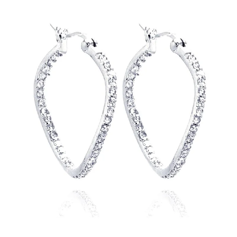 ladies earrings constellation threader-Clearance-Silver 925 Rhodium Plated CZ Wavy Hoop Earrings - STE00248