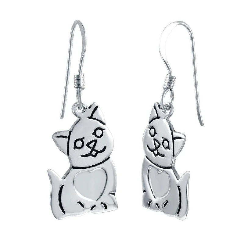 ladies earrings chic round-Silver 925 Rhodium Plated Cat Hook Earrings - STE00809