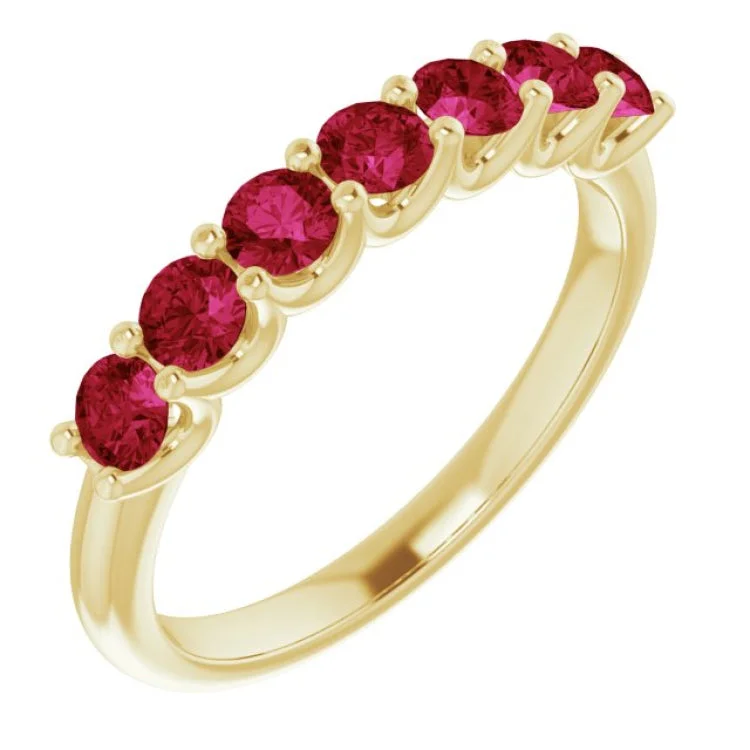 ladies ring summer limited edition-14K Yellow Natural Ruby Anniversary Band