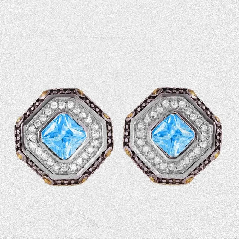 ladies earrings modern rose quartz-Silver 925 Rhodium Plated Blue Cluster Earrings - STE00406TOPAZ