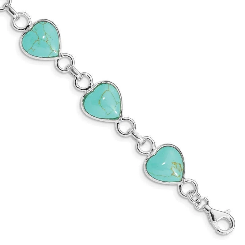 Ladies bracelets bohemian flair bracelets-Sterling Silver Rhodium-plated Heart-shaped Turquoise Bracelet