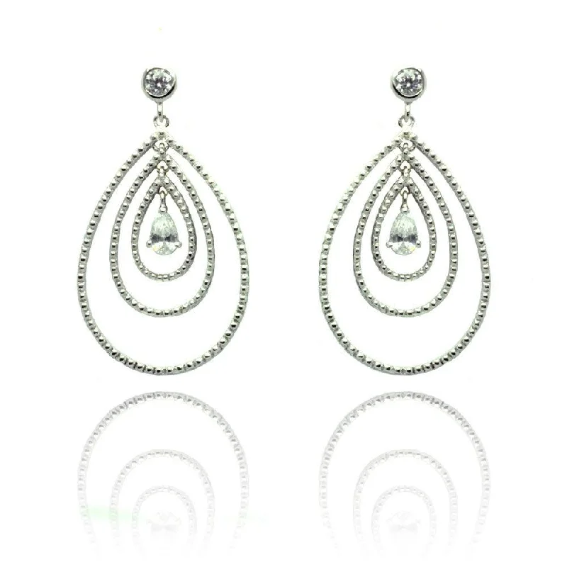 ladies earrings black friday round-Silver 925 Rhodium Plated Round Teardrop CZ Dangling Stud Earrings - STE00653