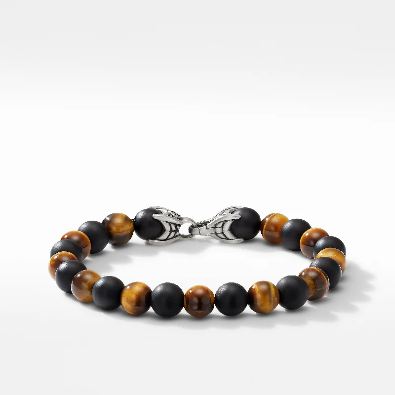 Ladies bracelets perfect gift choices-Men's Spiritual Beads Bracelet with Tiger's Eye and Black Onyx 8MM