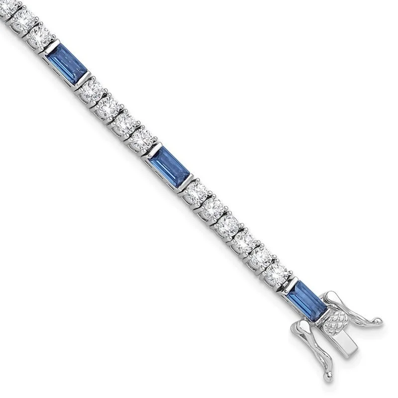 Ladies bracelets customer review favorites-Sterling Silver Rhodium-plated Blue and White CZ 7.25in Tennis Bracelet