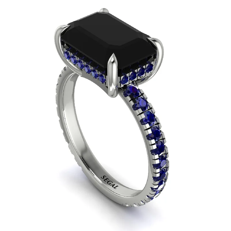 ladies engagement ring textured sapphire-Emerald-Cut Black Diamond Pavé Engagement Ring - Daphne No. 69