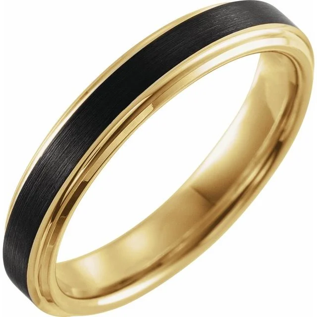 ladies ring bold pave-18K Yellow Gold PVD & Black PVD Tungsten 4 mm Band with Satin Finish