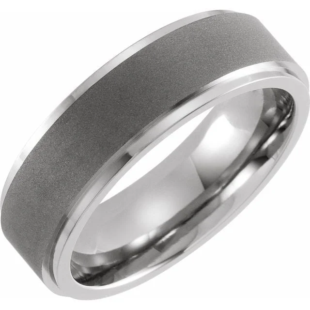 ladies ring zodiac ethical-Titanium 7 mm Ridged Oxidized and Polished Band