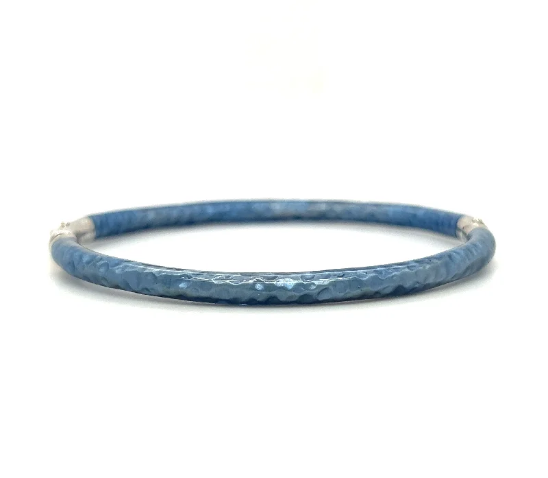 Ladies bracelets cubist style designs-Sterling Silver Hammered TextureBlue Sapphire Enamel Bangle Bracelet by SOHO