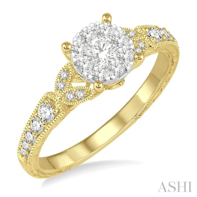 ladies engagement ring tropical seasonal-1/2 Ctw Round Cut Diamond Lovebright Engagement Ring in 14K Yellow & White Gold