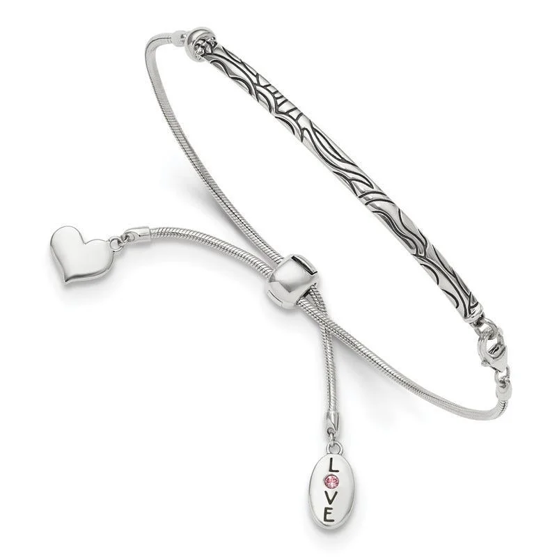 Ladies bracelets organic shape designs-Sterling Silver Antiqued Reflections Crystal Love Heart Adjust Bracelet