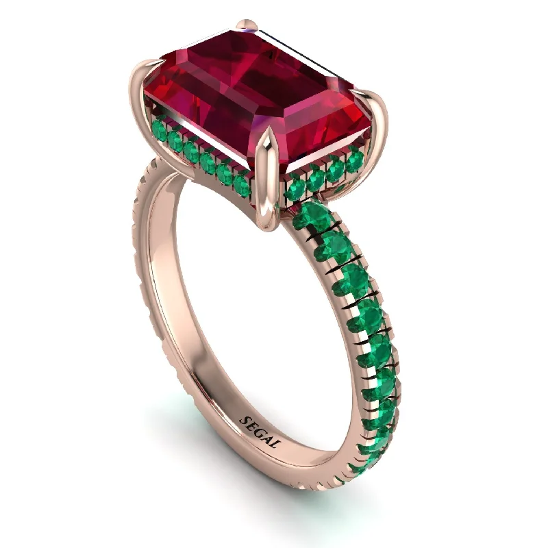 ladies engagement ring butterfly conflict-free-Emerald-Cut Ruby Pavé Engagement Ring - Daphne No. 26