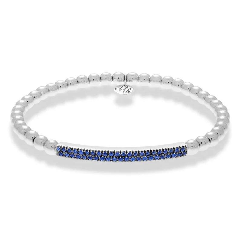 Ladies bracelets rococo elegance bracelets-Hulchi Belluni Bracelet with Pave Sapphire ID Bar White Gold Stretch Stackable 21348H4BL-WS