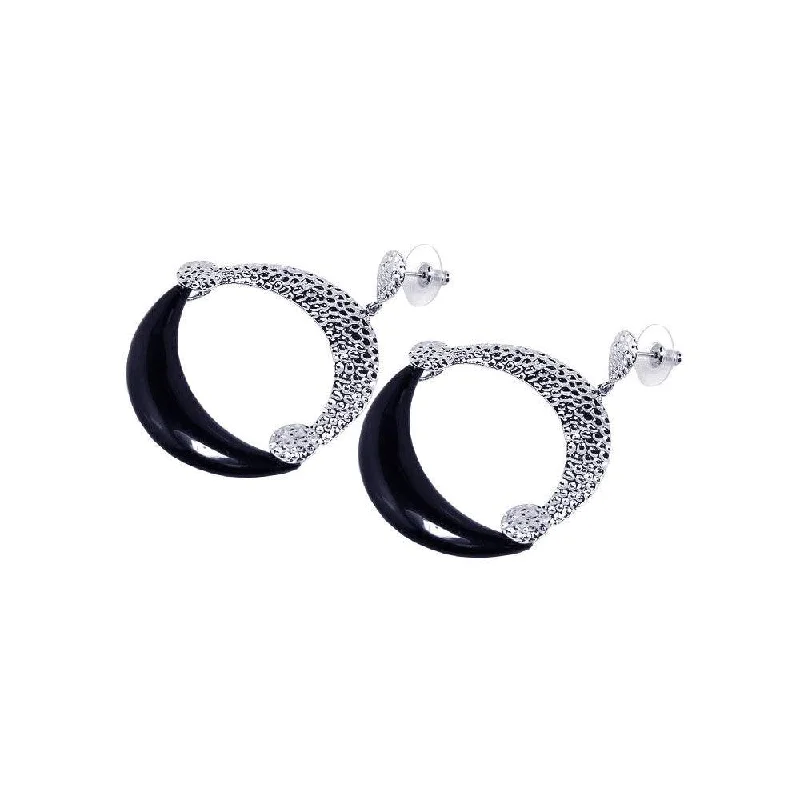 ladies earrings chic jacket-Clearance-Silver 925 Rhodium Plated Black and Clear Crescent CZ Stud Earrings - BGE00038