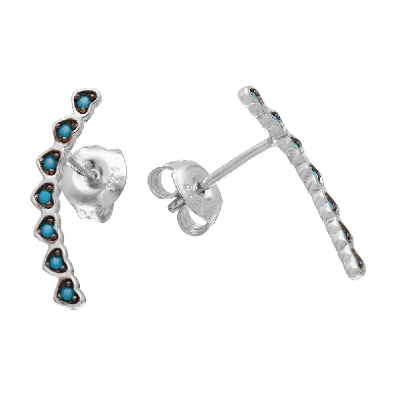 ladies earrings summer round-Rhodium Plated 925 Sterling Silver Turquoise Hearts Drop Earrings - GME00016BLK-T