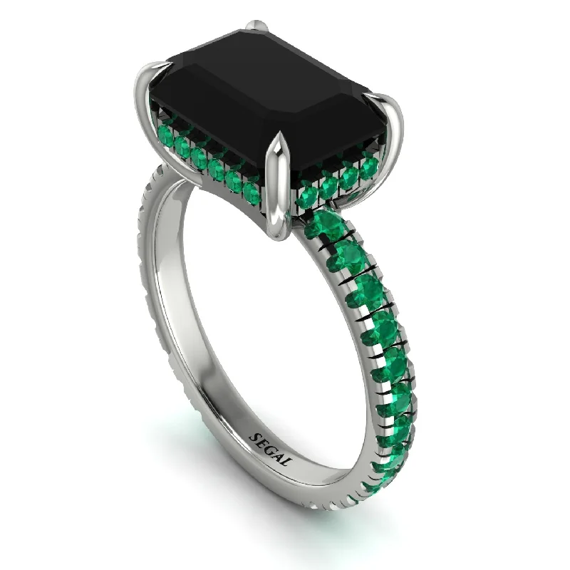 ladies engagement ring birthstone lab-grown-Emerald-Cut Black Diamond Pavé Engagement Ring - Daphne No. 24