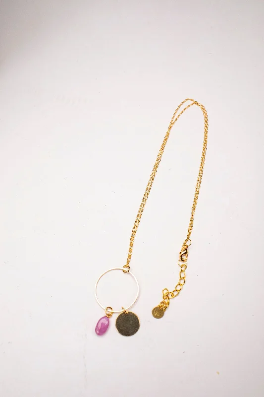 Ladies necklaces stretch cord styles-Ruby Drop Circle Necklace