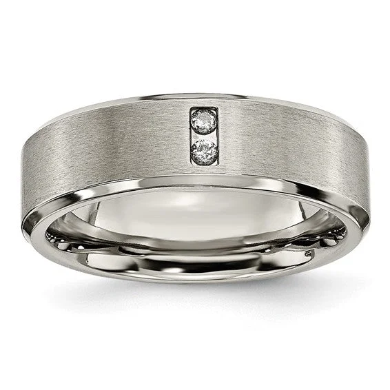 ladies ring tropical holiday-Titanium Satin & Polished Finish 2-Stone Diamonds 7mm Band