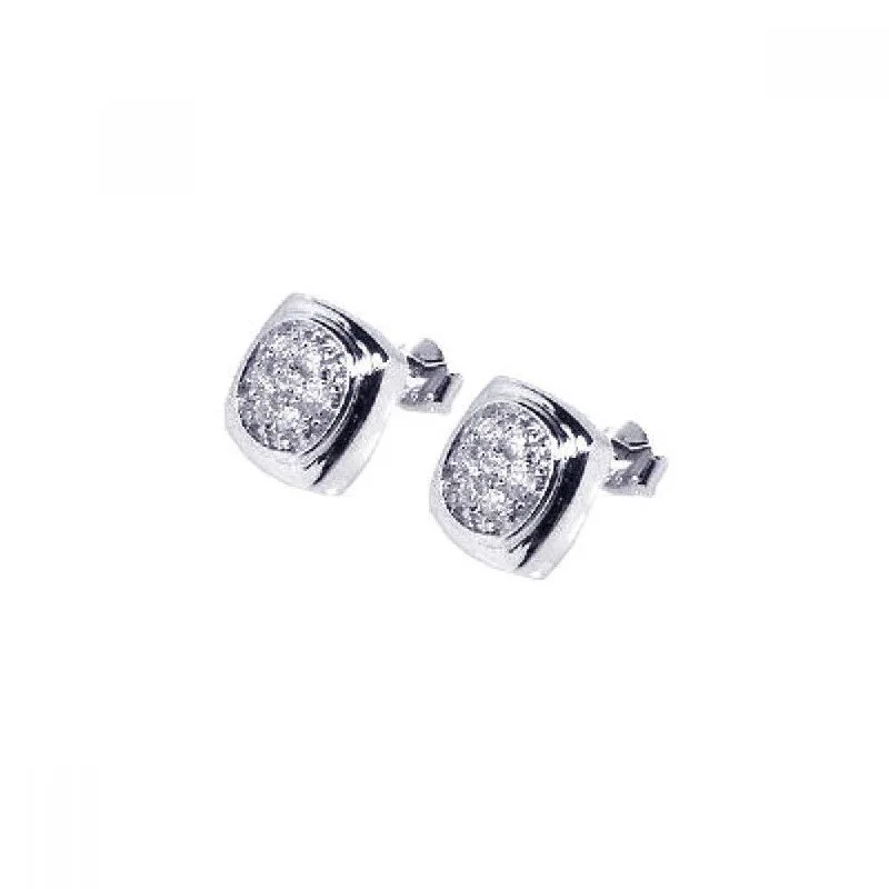 ladies earrings celestial gold-Silver 925 Rhodium Plated Big Round CZ Stud Earrings - STE00455