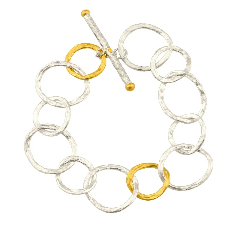 Ladies bracelets mid-century modern looks-Lika Behar "Bubbles" Bracelet Sterling Silver & 24K Gold Toggle 7.5" BUB-B-606-SILG-18