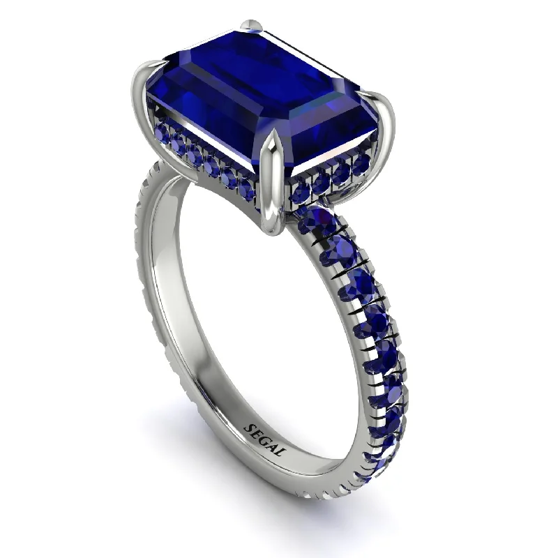 ladies engagement ring timeless black diamond-Emerald-Cut Sapphire Pavé Engagement Ring - Daphne No. 75