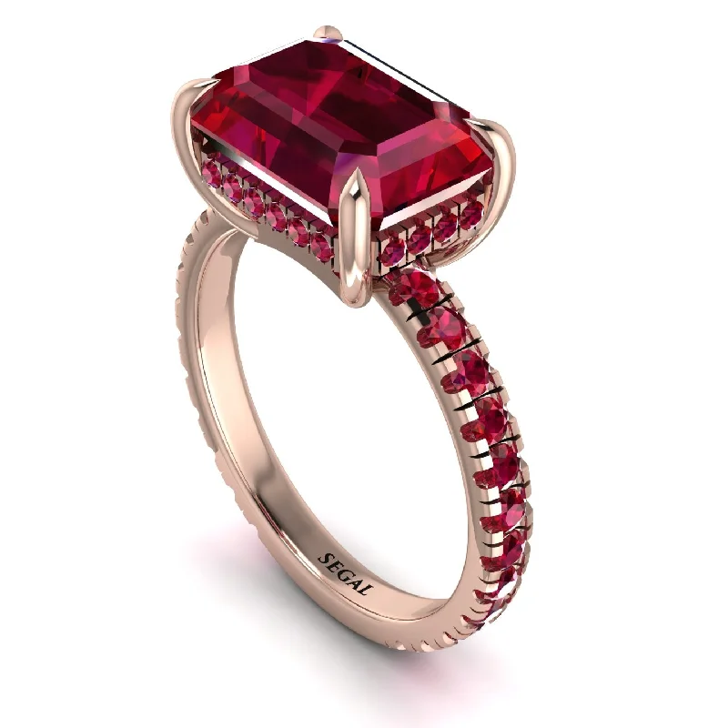 ladies engagement ring initial multi-stone-Emerald-Cut Ruby Pavé Engagement Ring - Daphne No. 56