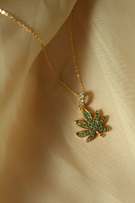 Ladies necklaces prong set styles-Green MJ Leaf Necklace