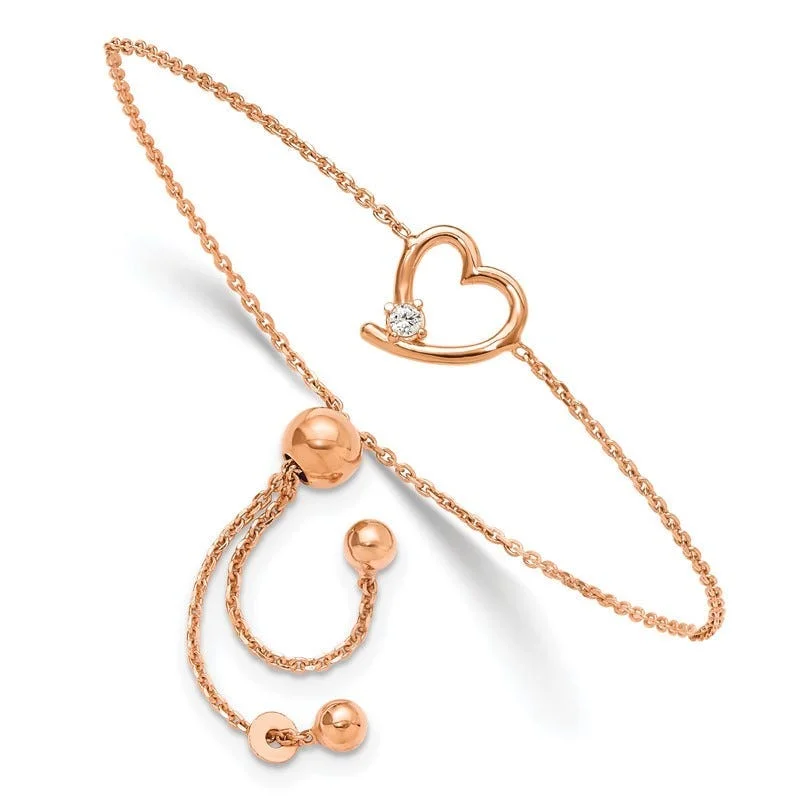 Ladies bracelets understated elegance designs-Sterling Silver Rose Gold-plated Open Heart with CZ Adjustable Bracelet