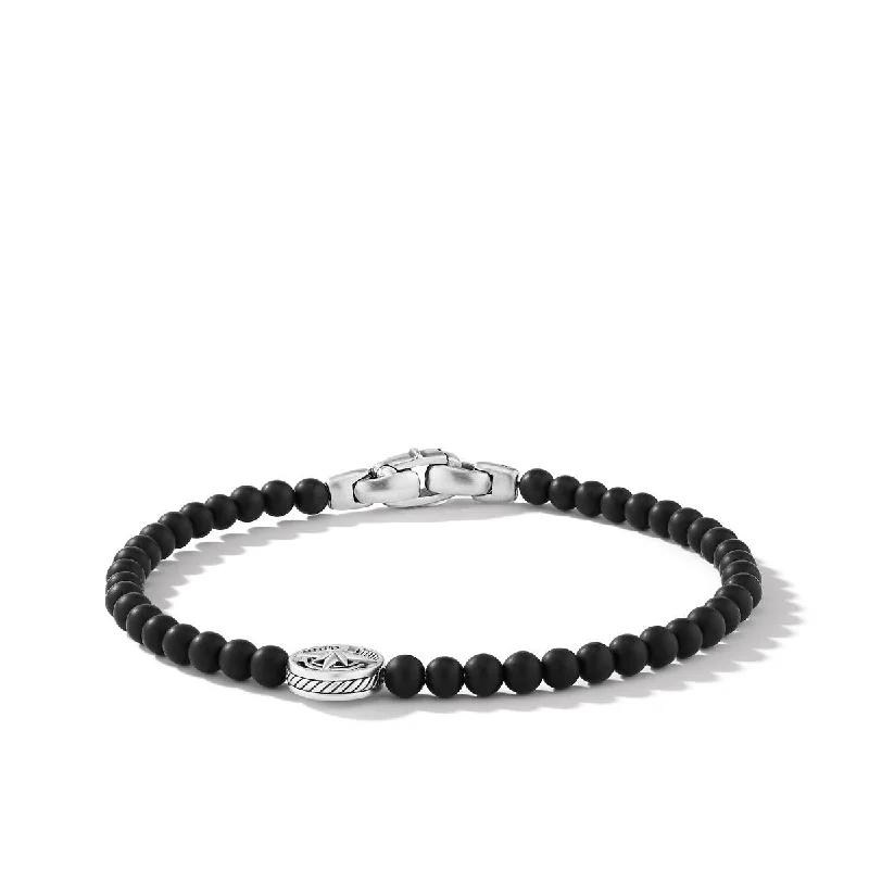 Ladies bracelets comfort curve styles-David Yurman Gents Spiritual Beads Compass Bracelet with Black Onyx