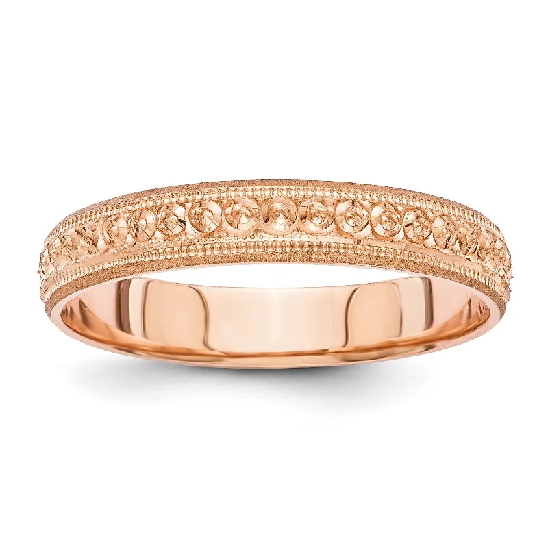 ladies ring premium baguette cut-14K Rose Gold 3mm Wide Etched Sparkling Eternity Wedding Band