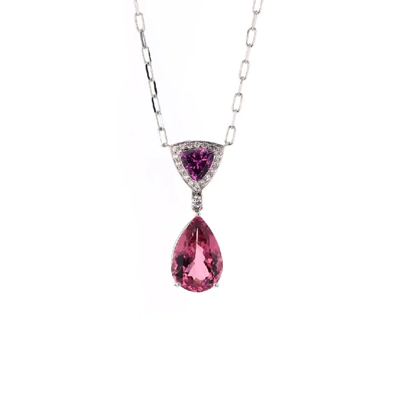 Ladies necklaces cultural celebration styles-Garnet, Tourmaline & Diamond Pendant Necklace