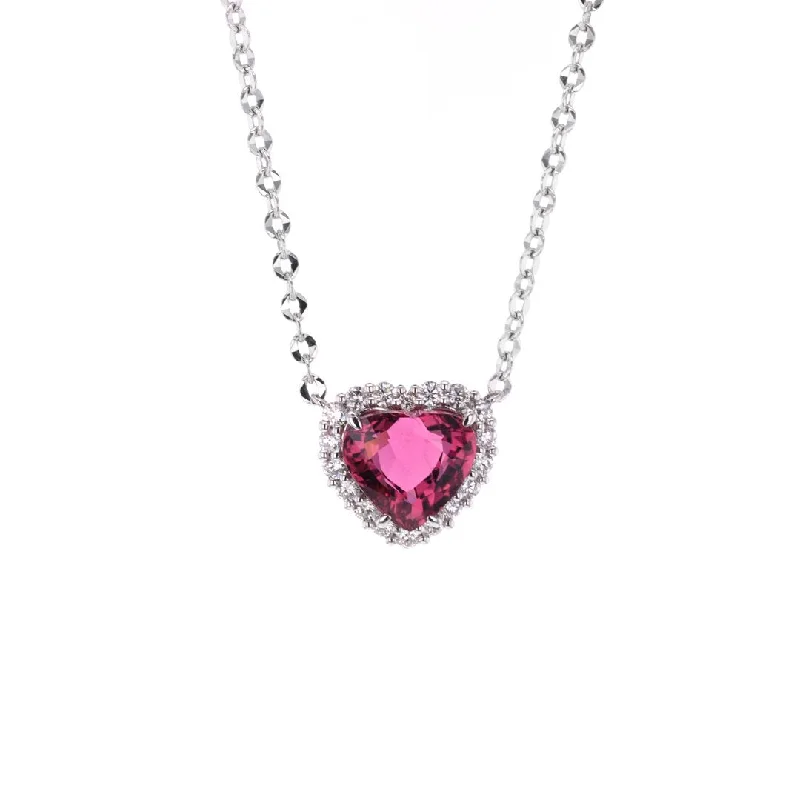 Ladies necklaces smooth surface necklaces-Pink Tourmaline & Diamond Heart Pendant Necklace